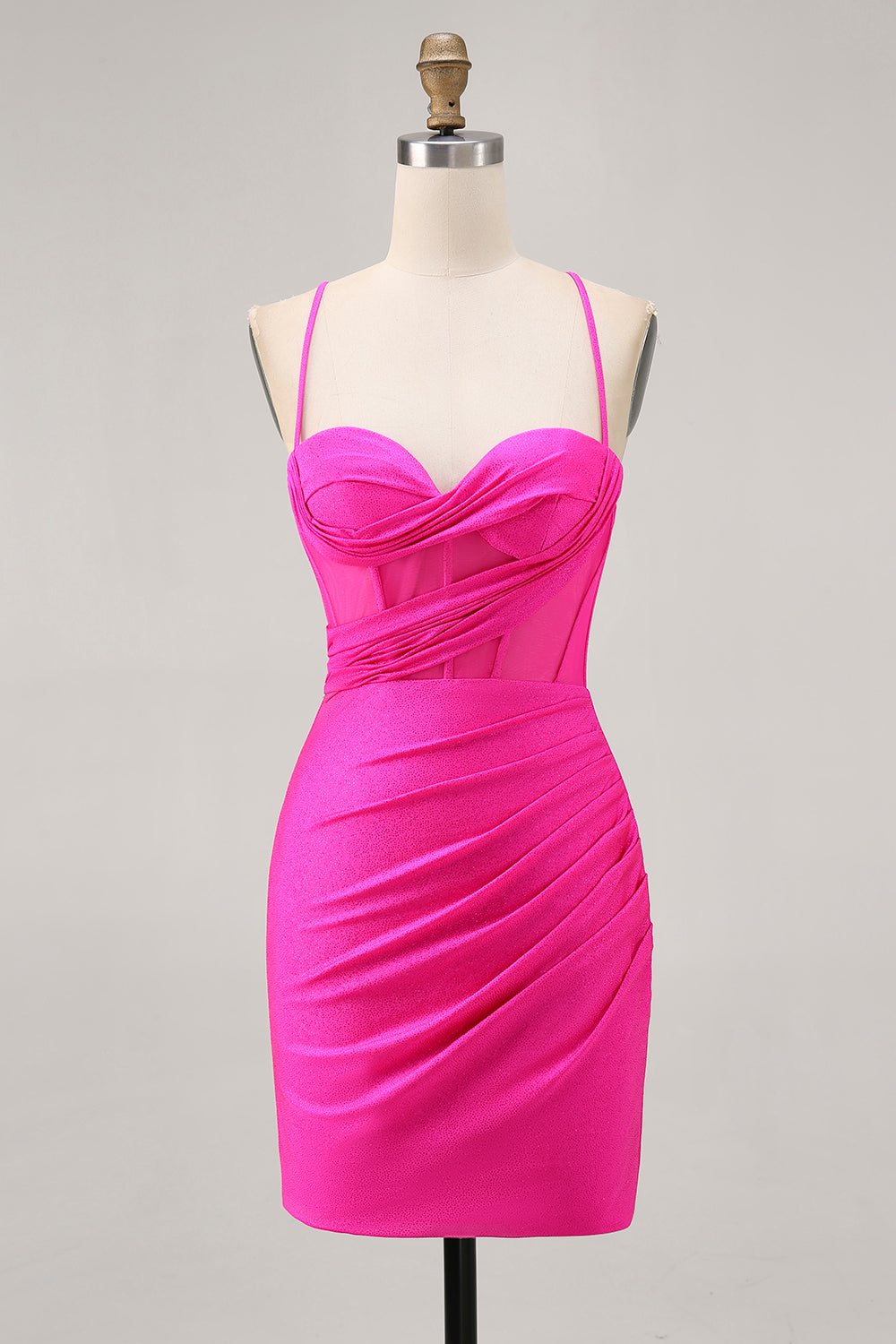 Fuchsia Ruched Criss Cross Tight Short Corset Homecoming Dress