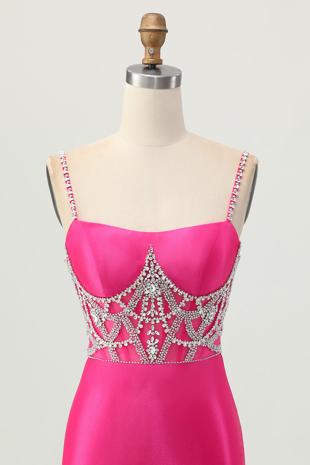 Sparkly Fuchsia Tight Satin Short Corset Homecoming Dress with Beading