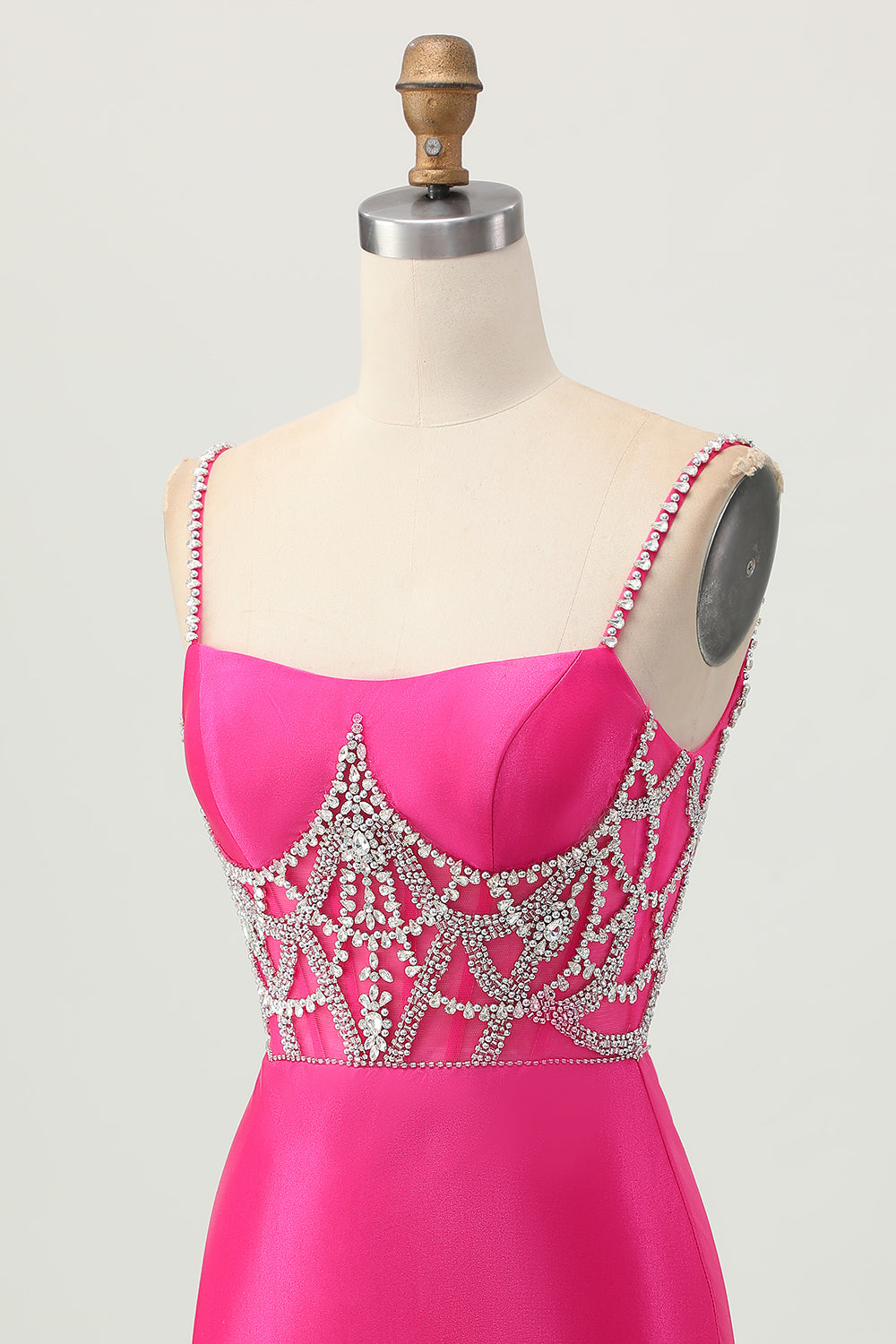 Sparkly Fuchsia Tight Satin Short Corset Homecoming Dress with Beading