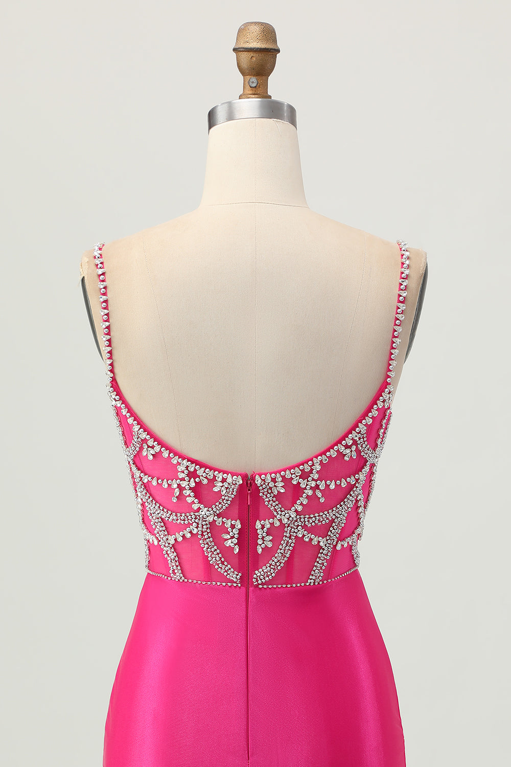 Sparkly Fuchsia Tight Satin Short Corset Homecoming Dress with Beading