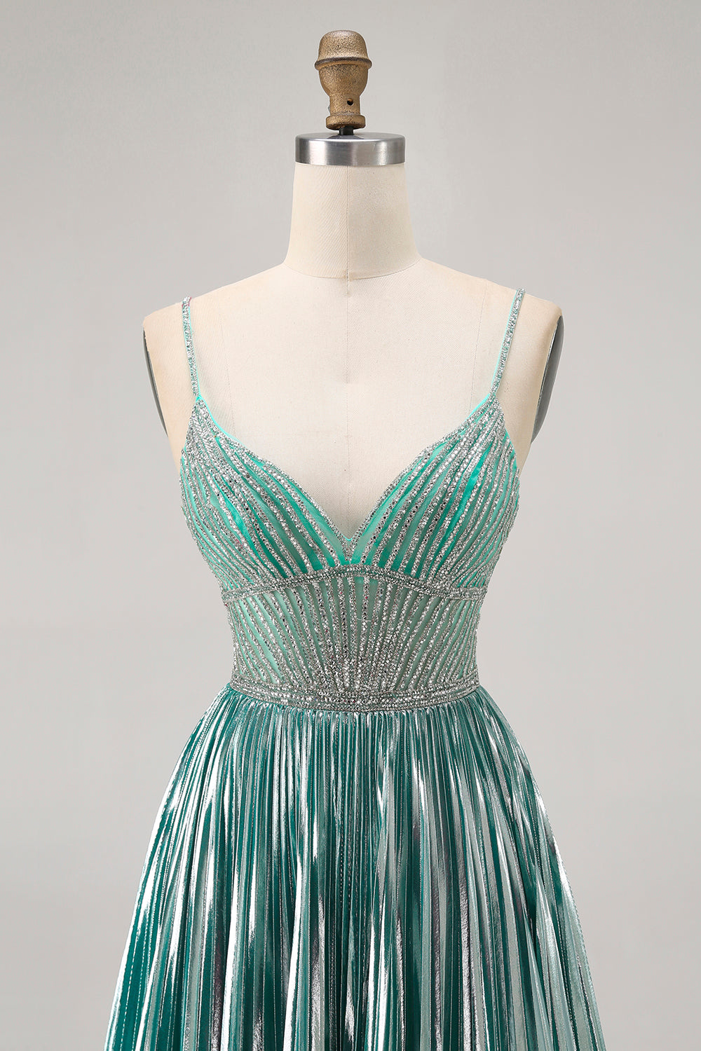 Sparkly Metallic Green A Line Short Homecoming Dress with Beading