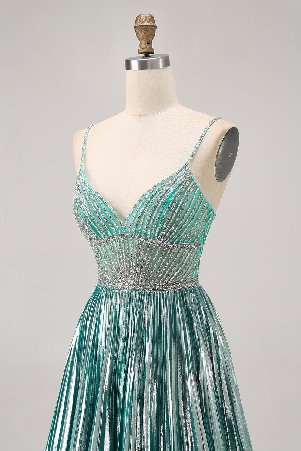Sparkly Metallic Green A Line Short Homecoming Dress with Beading