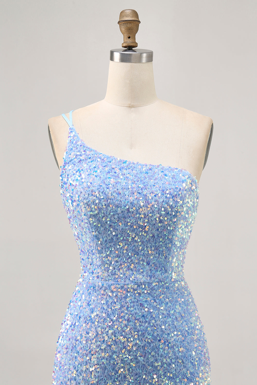 Sparkly Blue Tight Sequins One Shoulder Short Homecoming Dress