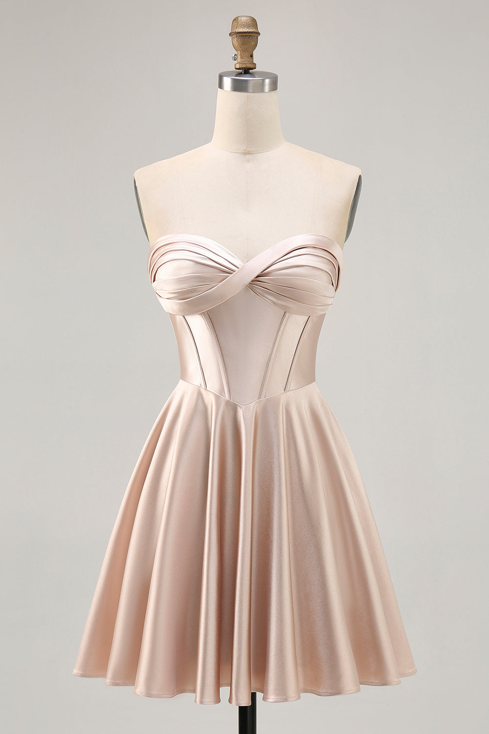Champagne Satin A Line Sweetheart Short Corset Homecoming Dress