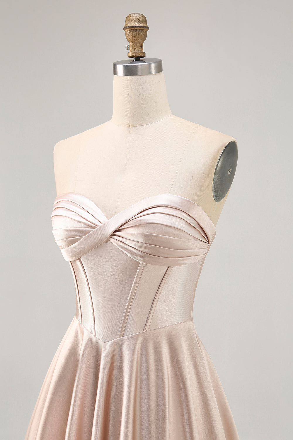 Champagne Satin A Line Sweetheart Short Corset Homecoming Dress