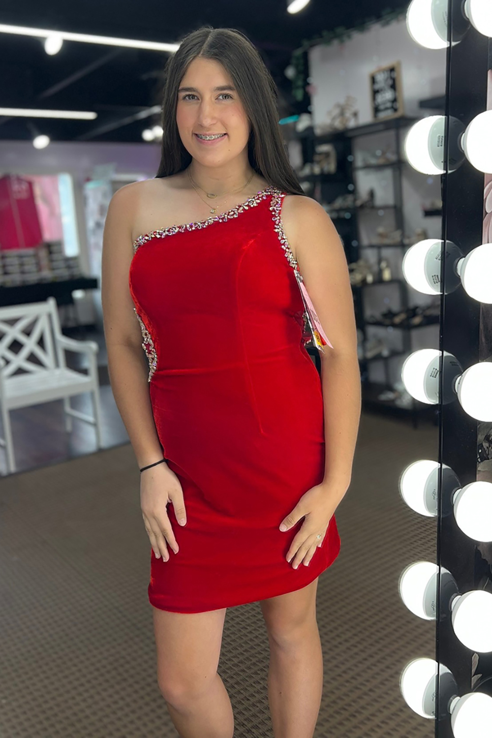 Sparkly Red One Shoulder Short Tight Homecoming Dress
