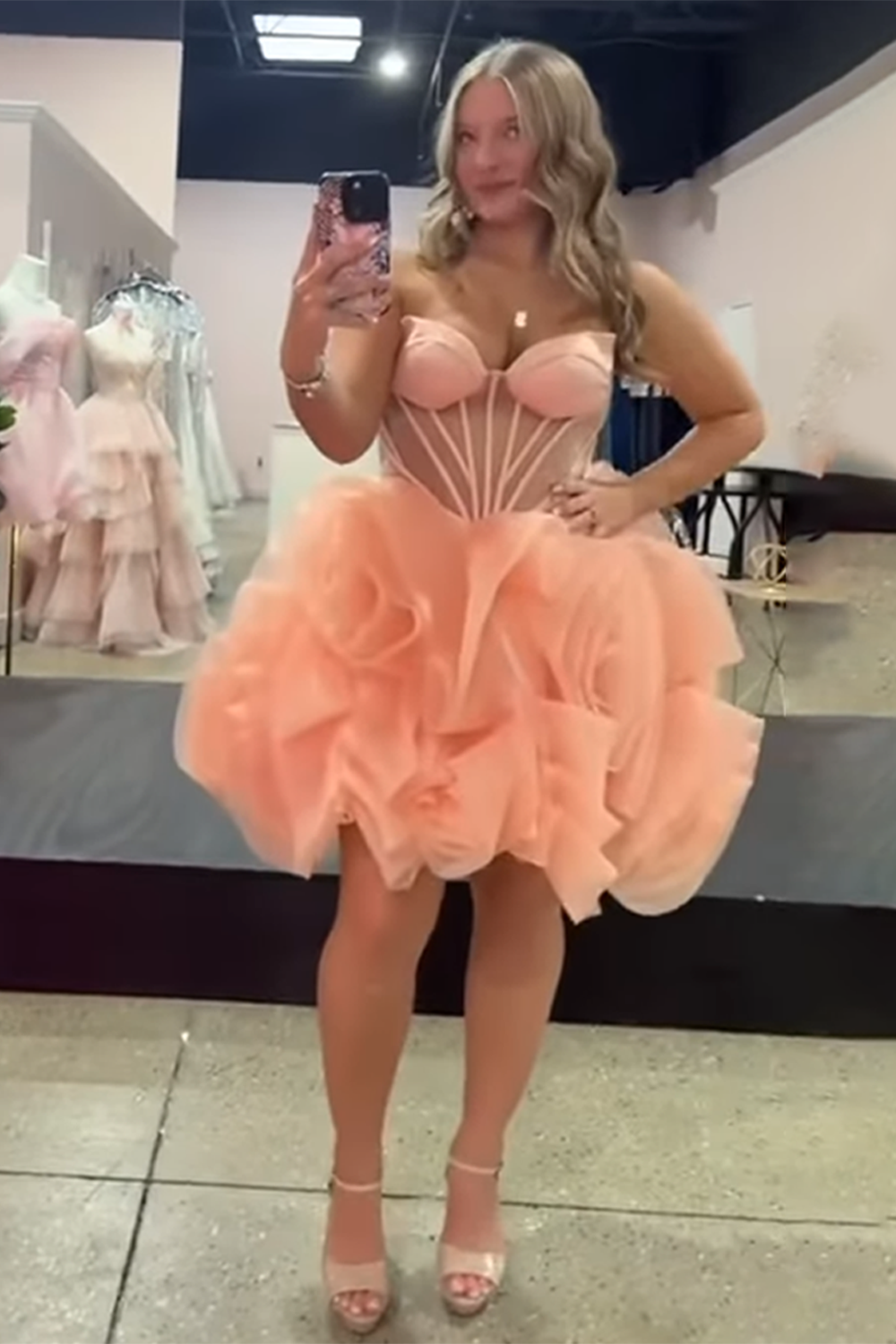 Pink A Line Floral Corset Strapless Short Homecoming Dress