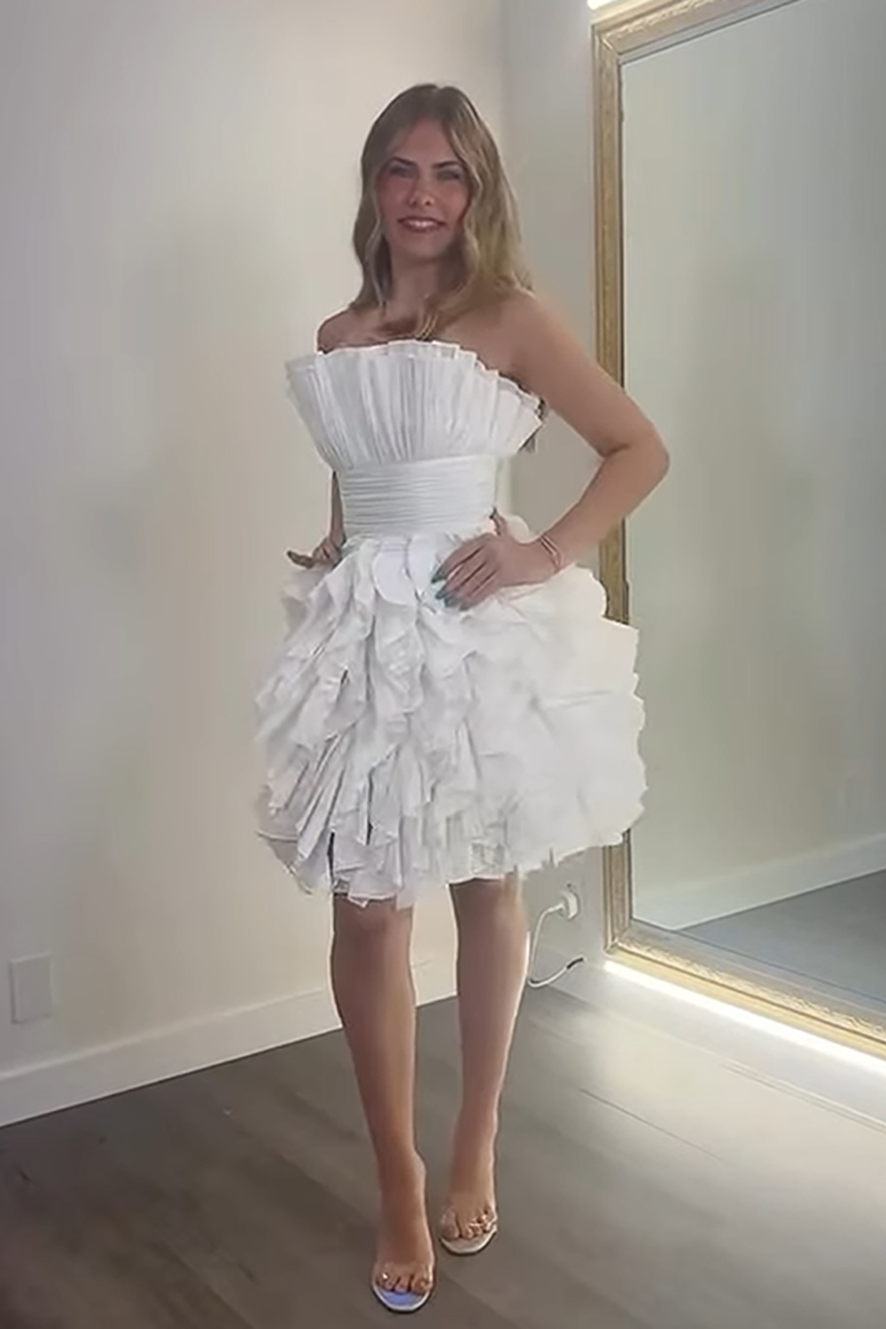 White Strapless Ruffled A Line Short Homecoming Dress