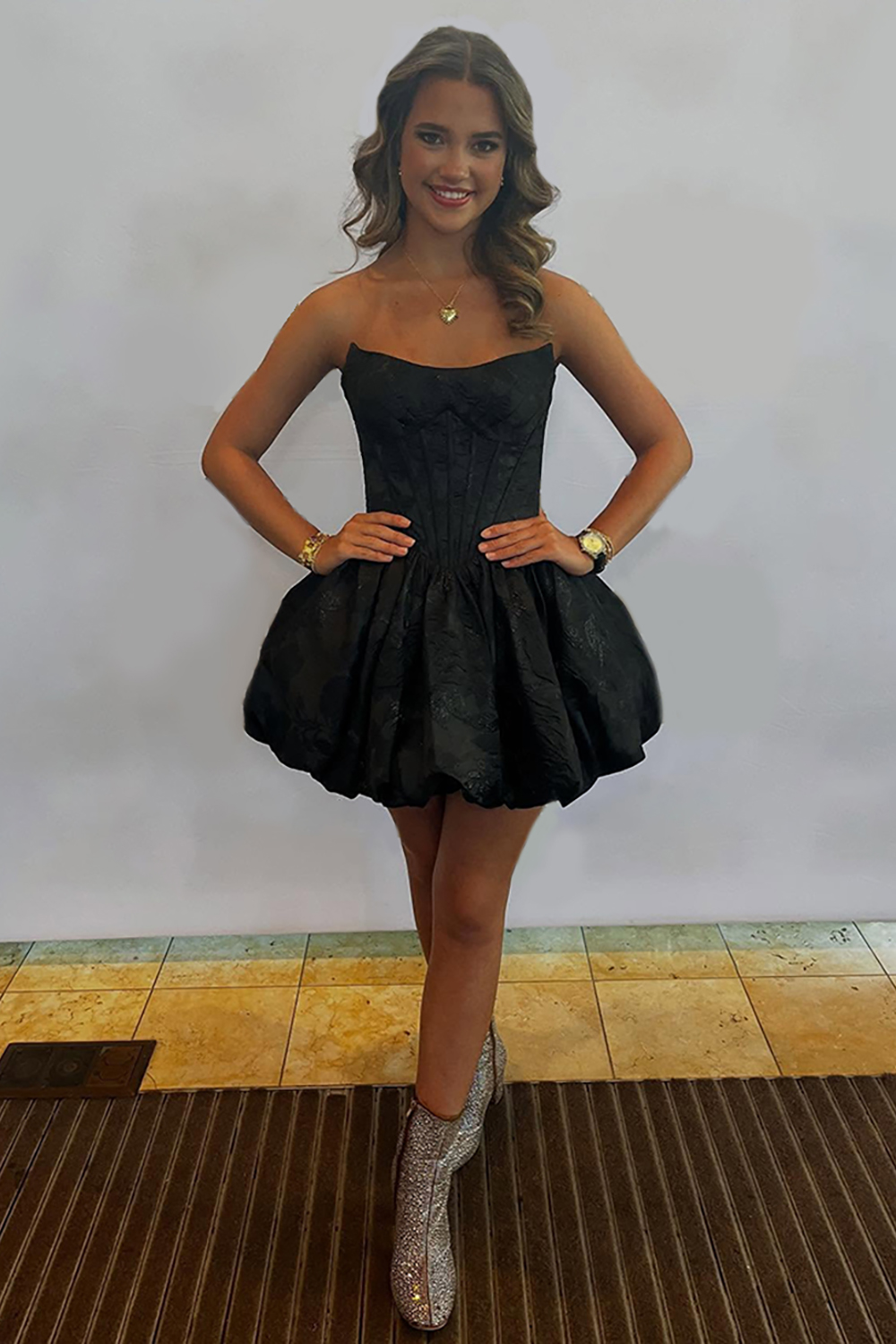 Black A Line Corset Strapless Short Homecoming Dress