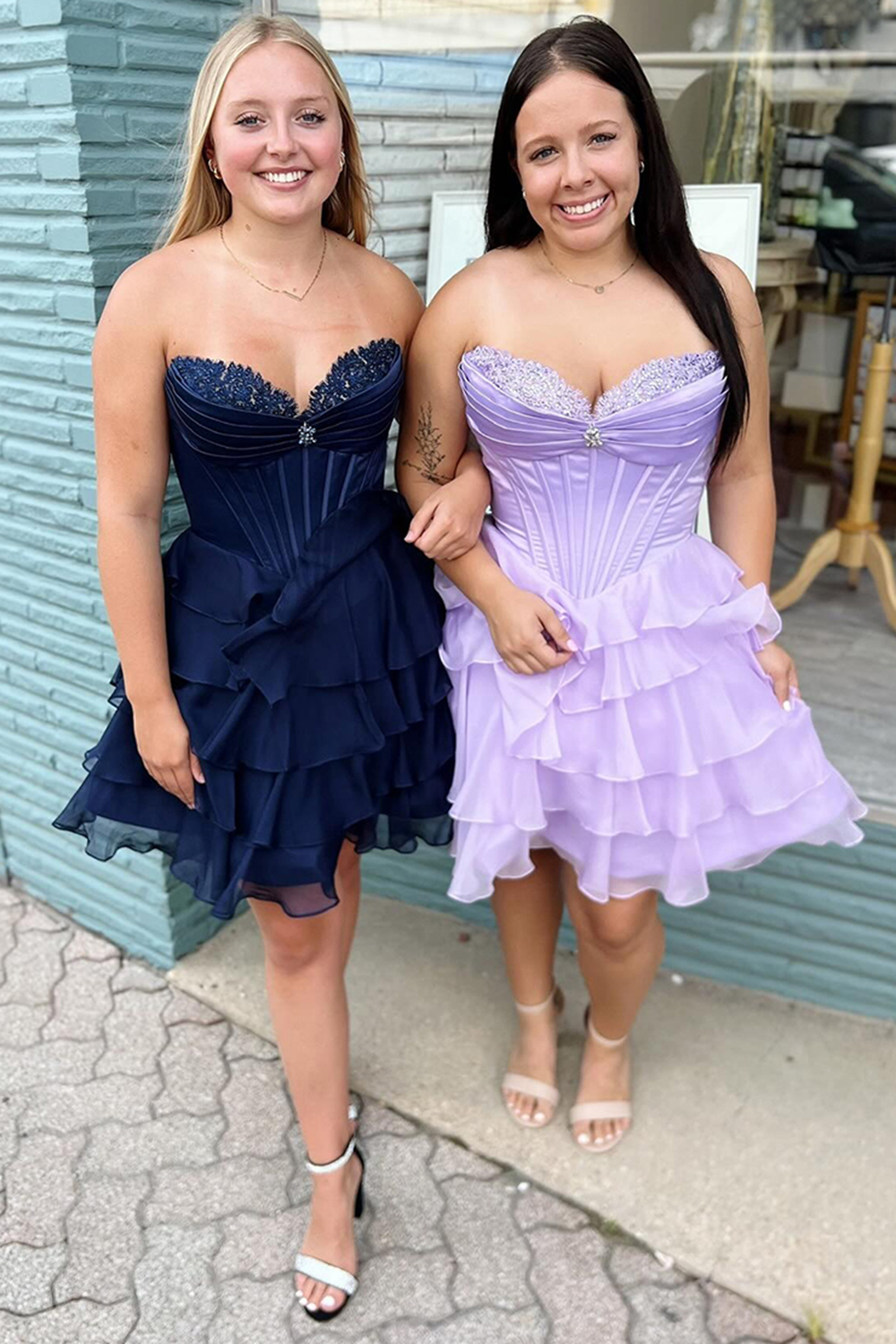 Sparkly Lavender Tiered Short Corset Homecoming Dress with Beading