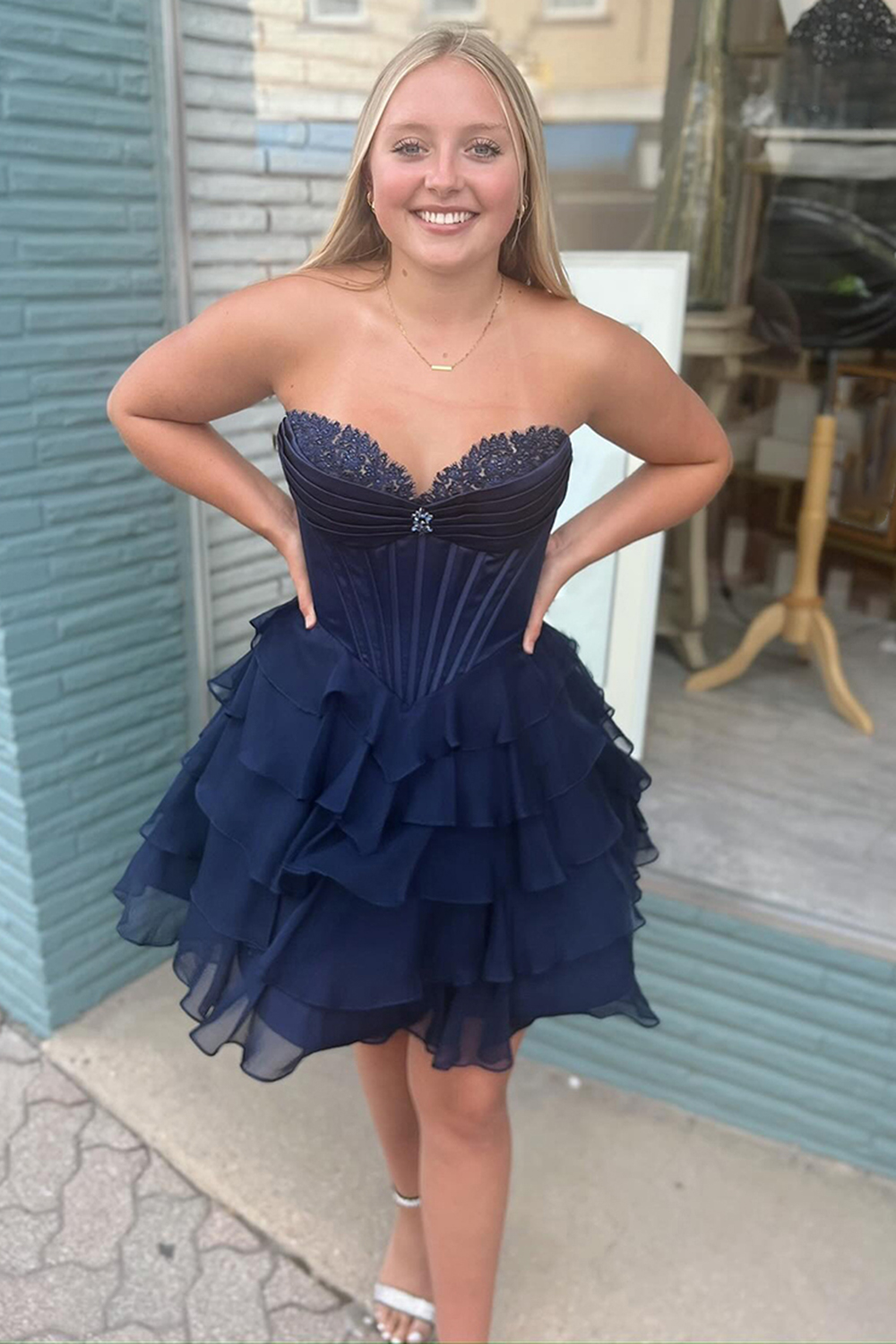 Sparkly Lavender Tiered Short Corset Homecoming Dress with Beading