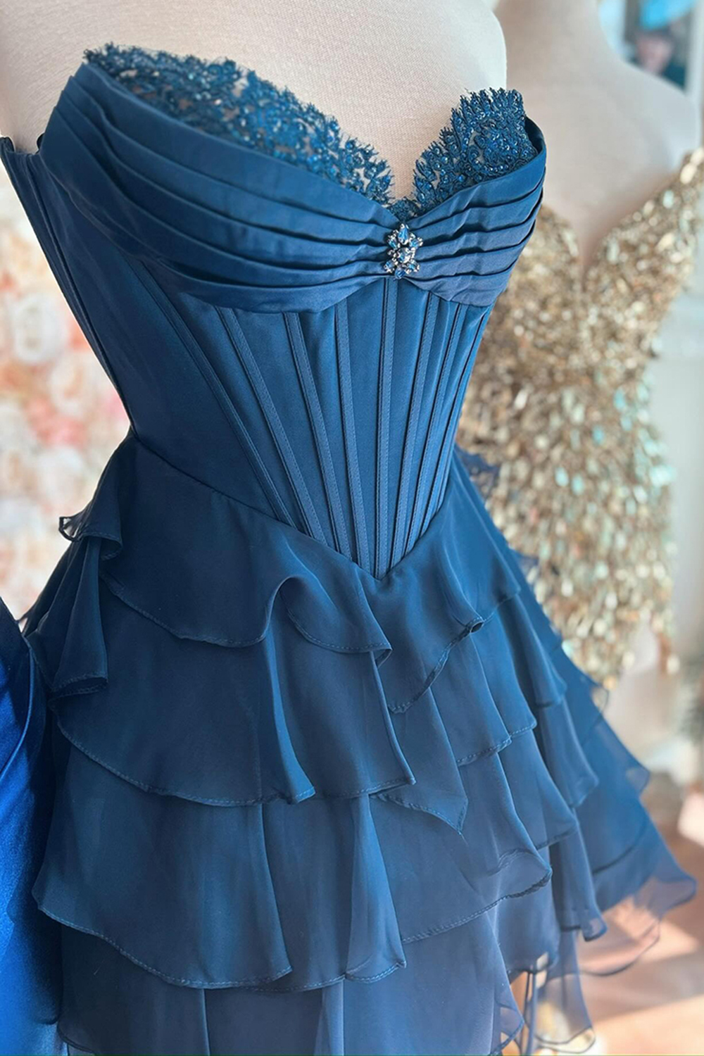 Sparkly Lavender Tiered Short Corset Homecoming Dress with Beading