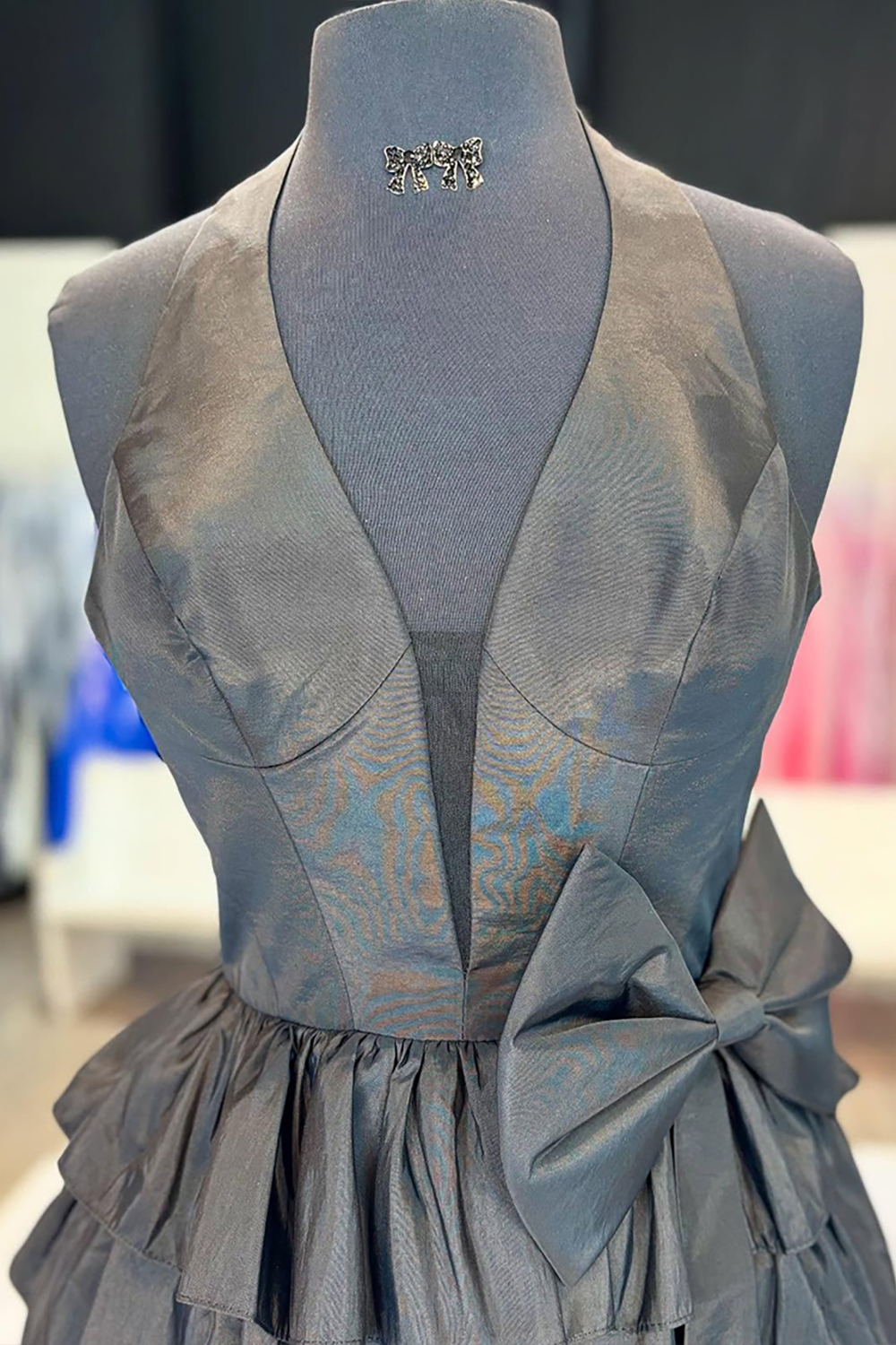 Red Satin Halter Tiered Short Corset Homecoming Dress With Bow