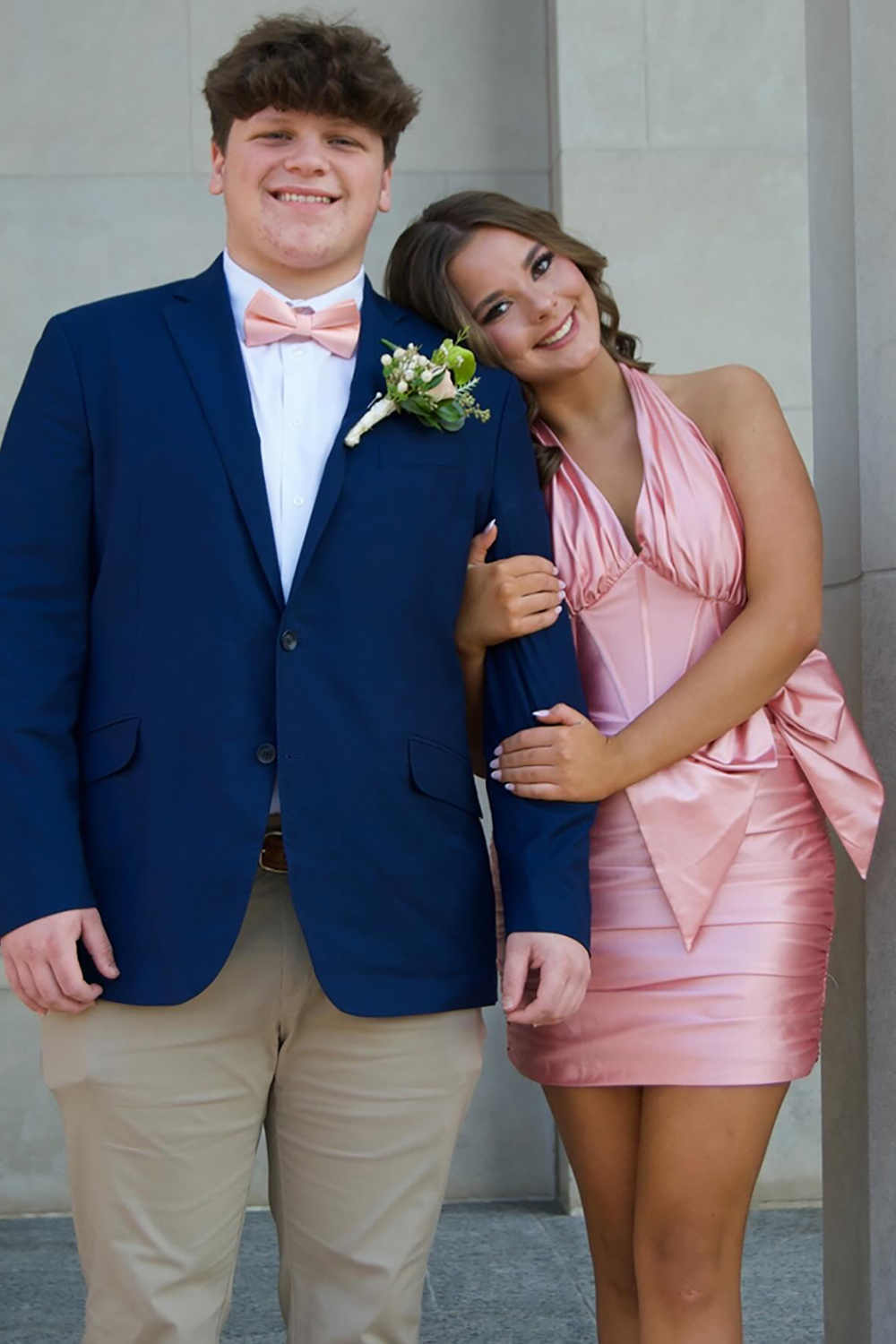 Pink Metallic Halter Corset Short Tight Homecoming Dress with Bow