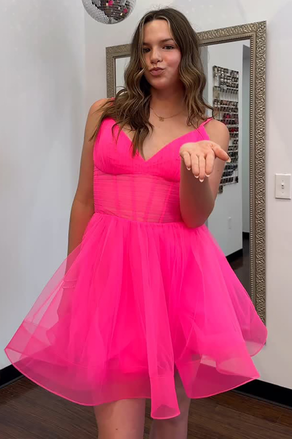 Fuchsia Organza A Line Short Corset Homecoming Dress