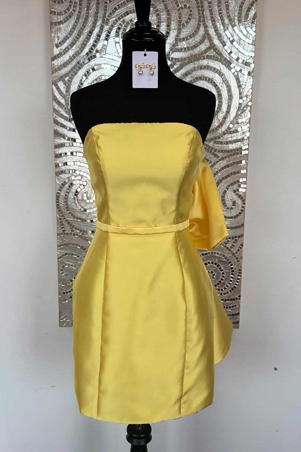 Yellow Satin Strapless Short Homecoming Dress with Bow