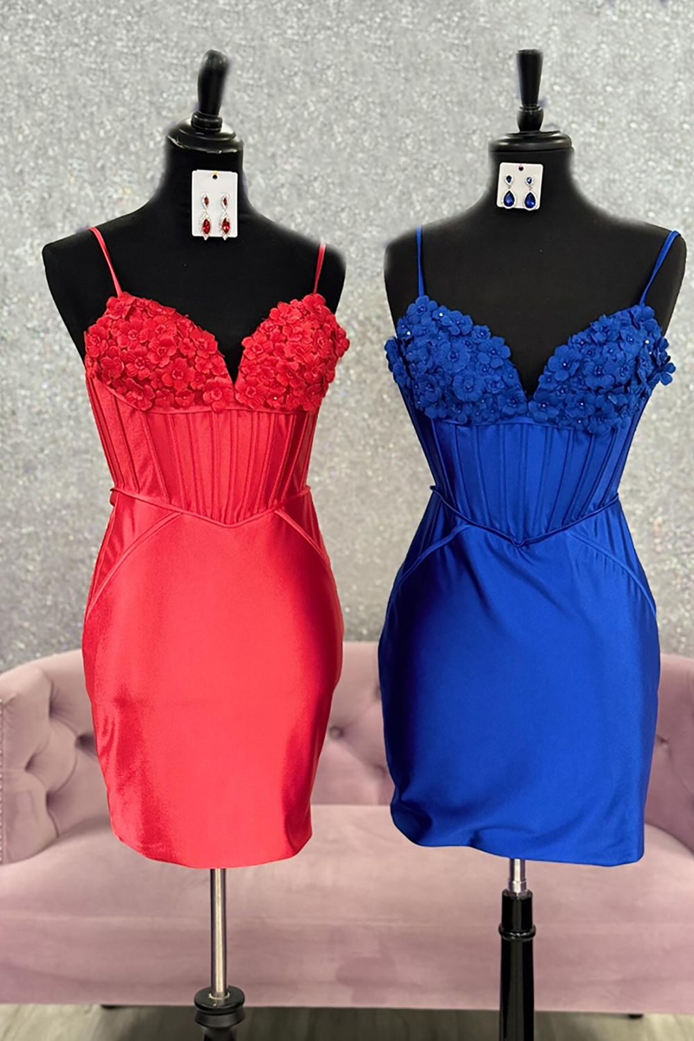 Sparkly Red Tight Floral Satin Short Corset Homecoming Dress with Beading