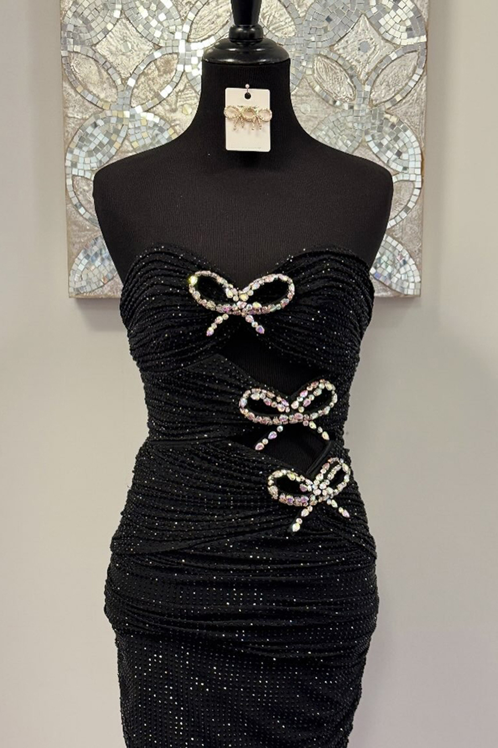 Sparkly Black Cut Out Tight Short Homecoming Dress with Bows