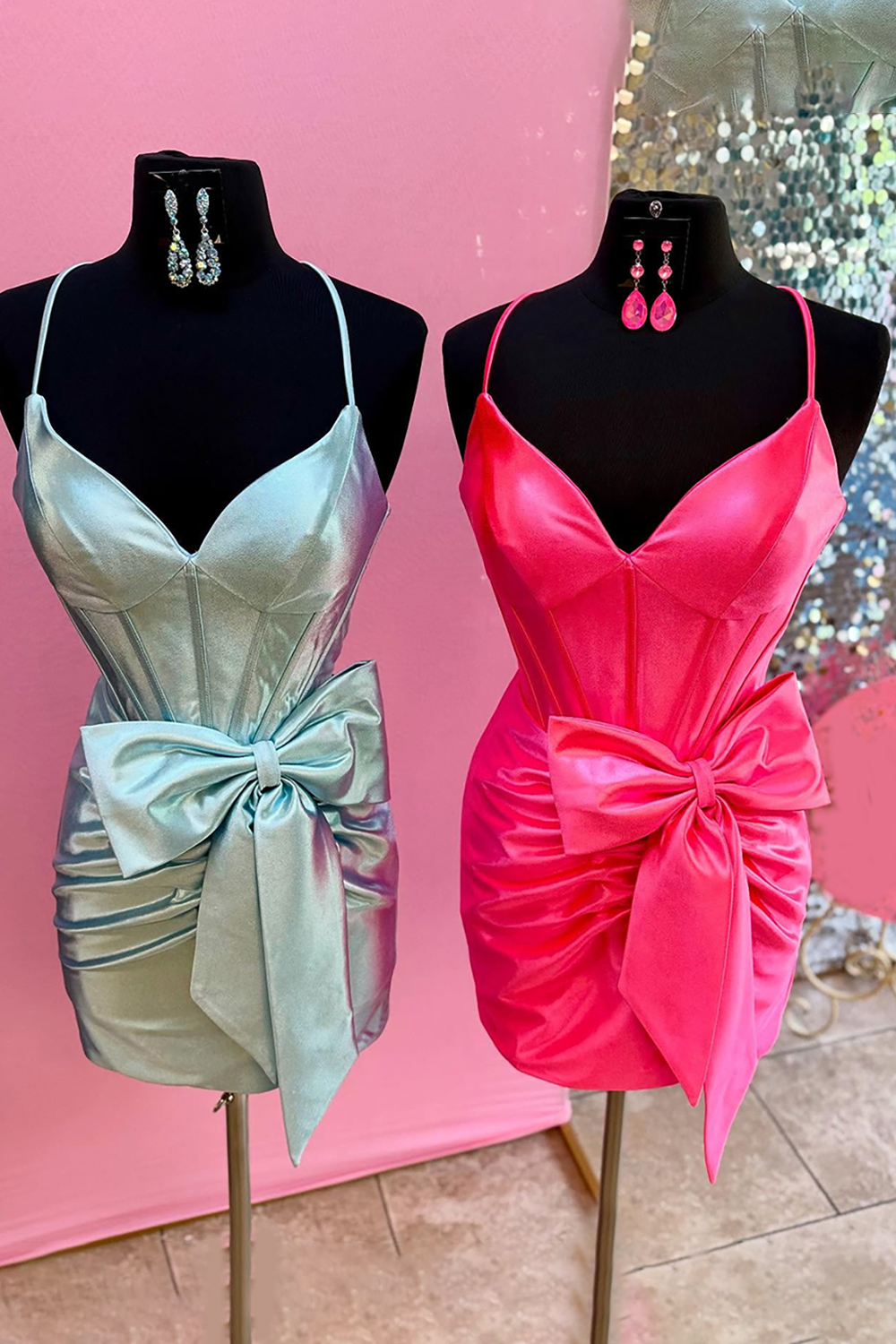 Grey Satin V-Neck Tight Short Corset Homecoming Dress with Bow