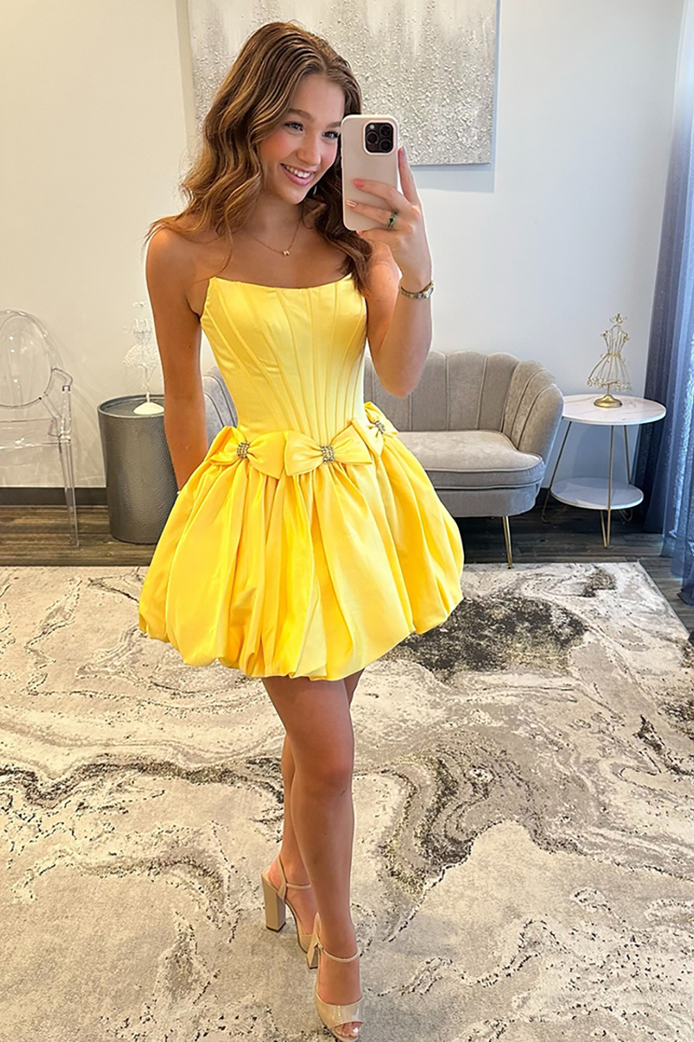 Sparkly Red Satin Beaded Short Corset Homecoming Dress with Bow