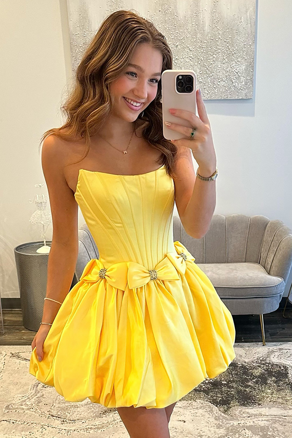 Sparkly Red Satin Beaded Short Corset Homecoming Dress with Bow