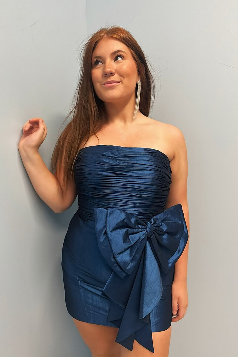 Black Tight Strapless Short Homecoming Dress with Bow