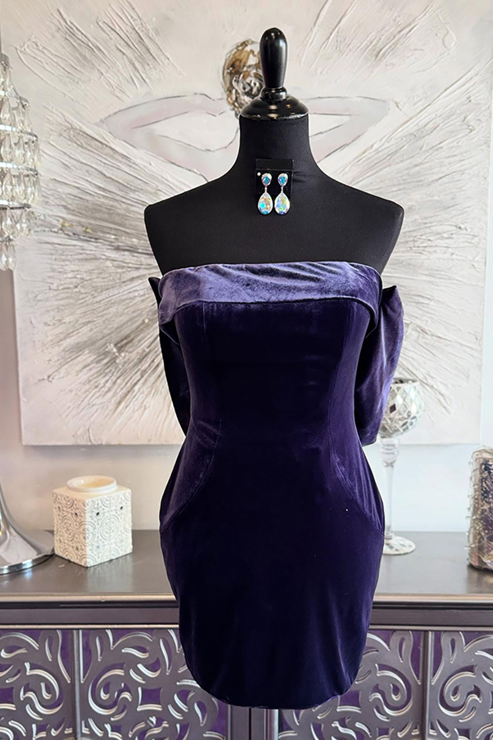 Dark Purple Velvet Tight Strapless Short Homecoming Dress with Bow