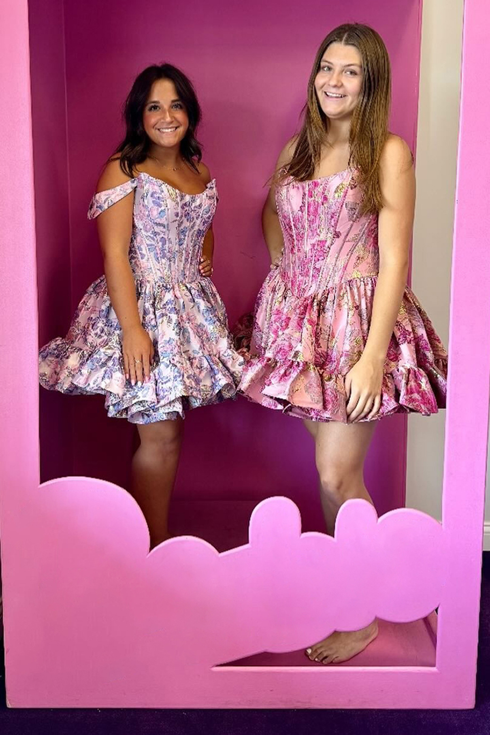 Purple Floral Ruffled A Line Short Corset Homecoming Dress