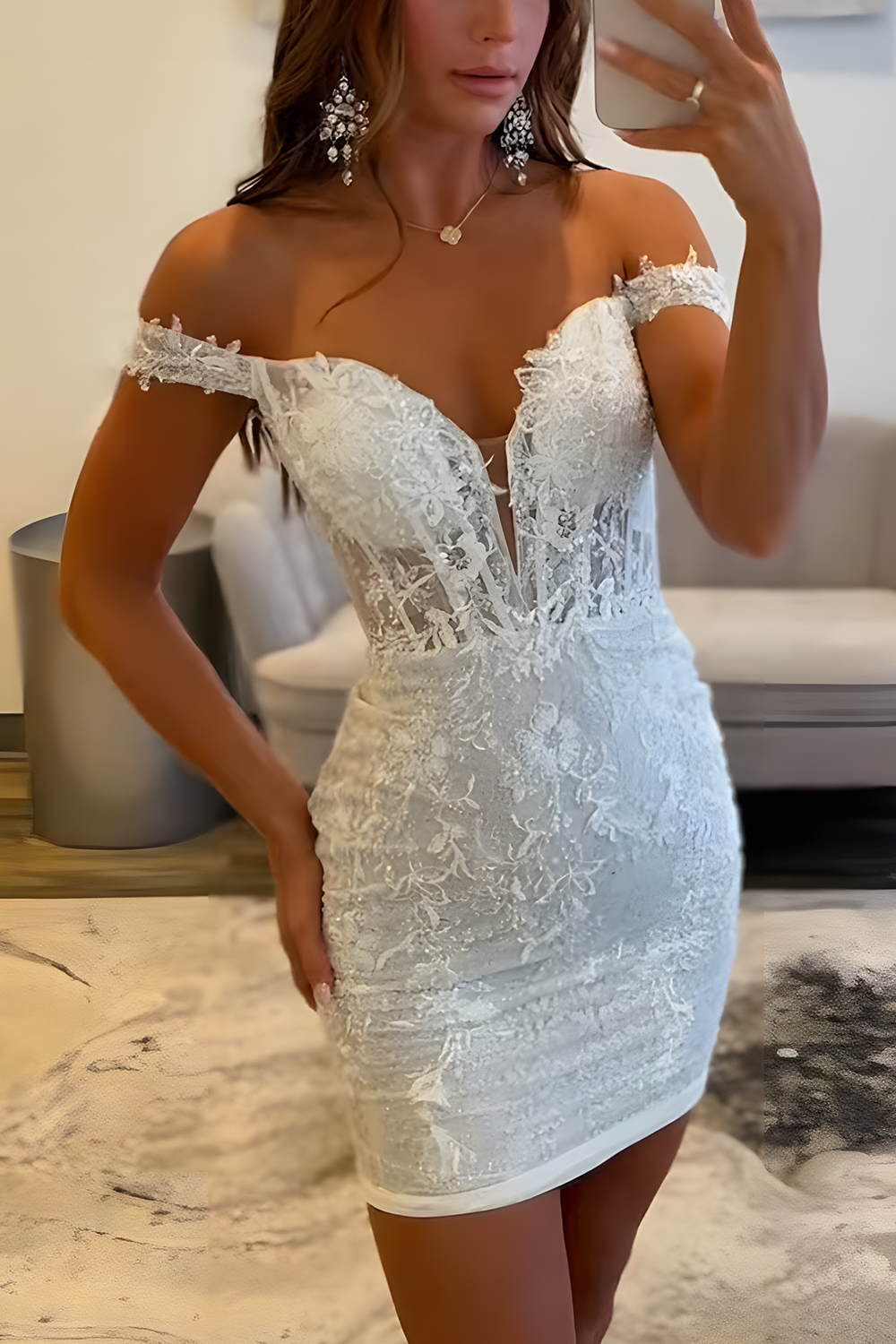 Sparkly Lace White Floral Tight Short Corset Homecoming Dress