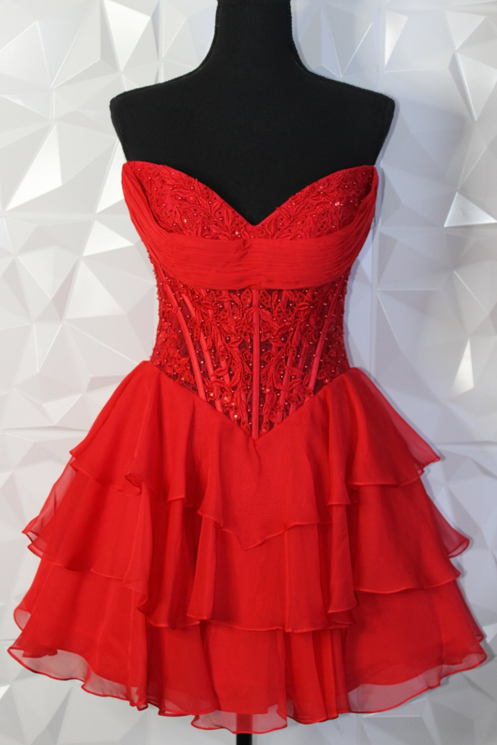 Sparkly Light Blue Tiered Short Corset Homecoming Dress with Lace