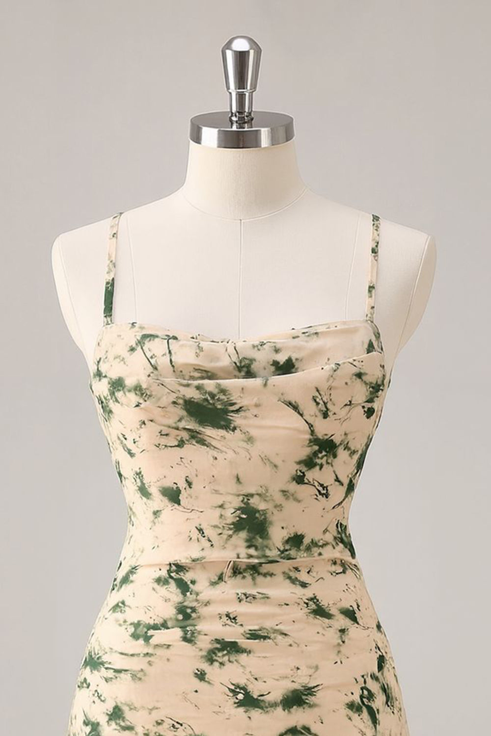 A Line Champagne Floral Ruched Short Homecoming Dress with Ruffles