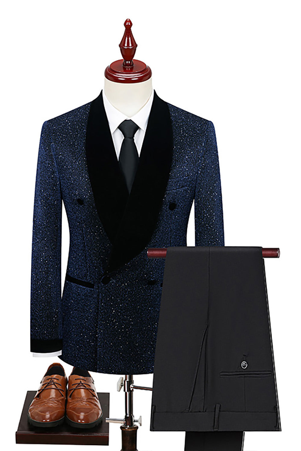 Sparkly Navy Shawl Lapel 2 Piece Prom Homecoming Men's Suits