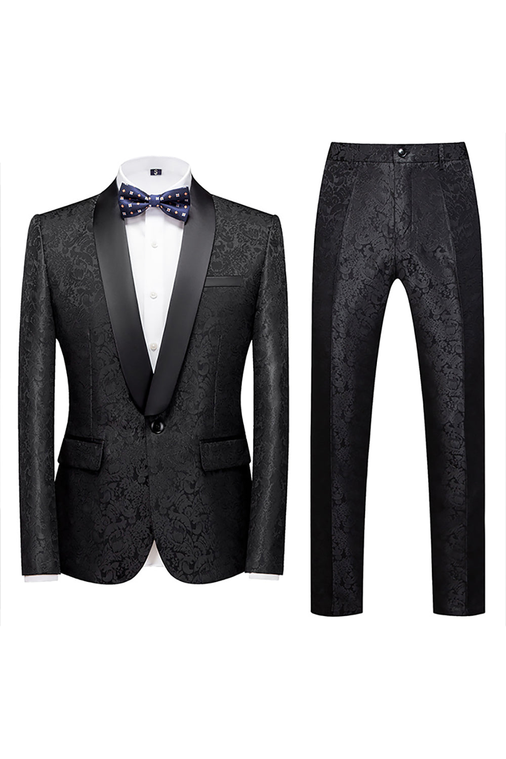 Blue Jacquard 2 Piece Shawl Lapel Prom Homecoming Men's Suits