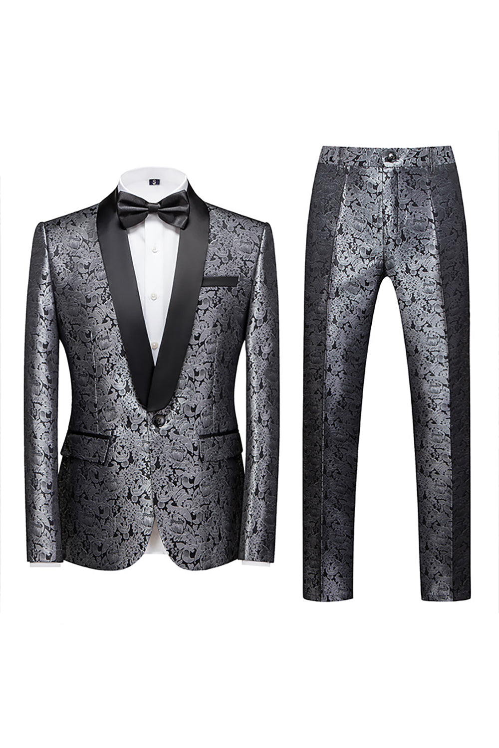 Blue Jacquard 2 Piece Shawl Lapel Prom Homecoming Men's Suits