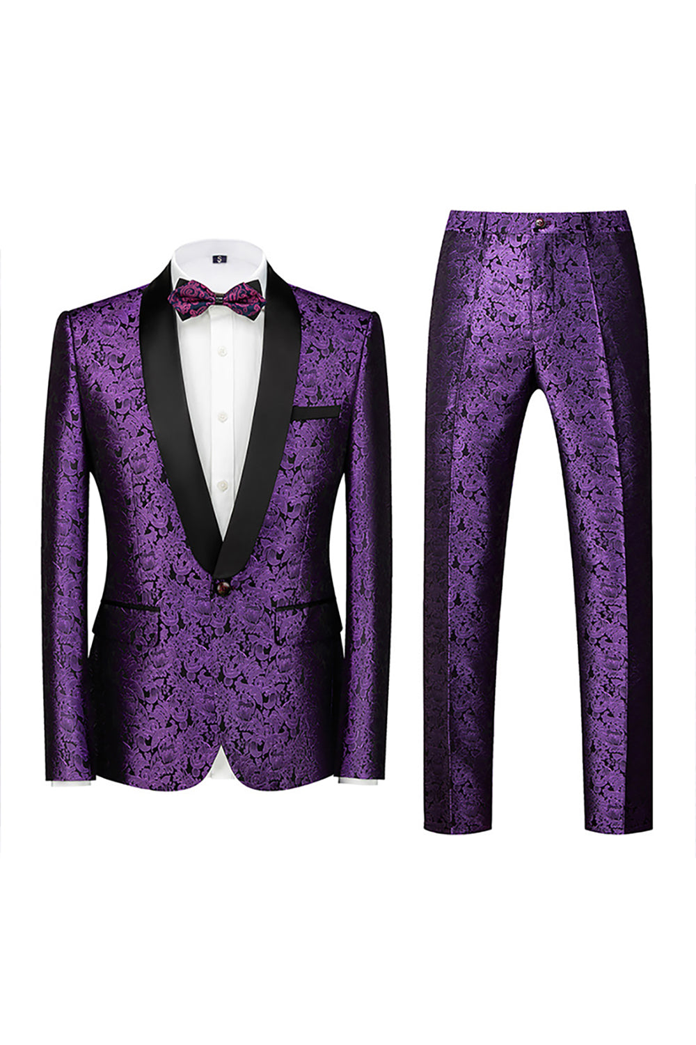 Blue Jacquard 2 Piece Shawl Lapel Prom Homecoming Men's Suits