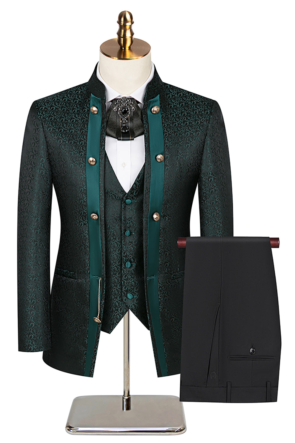 Khaki Double Breasted Jacquard 3 Piece Prom Homecoming Men's Suits