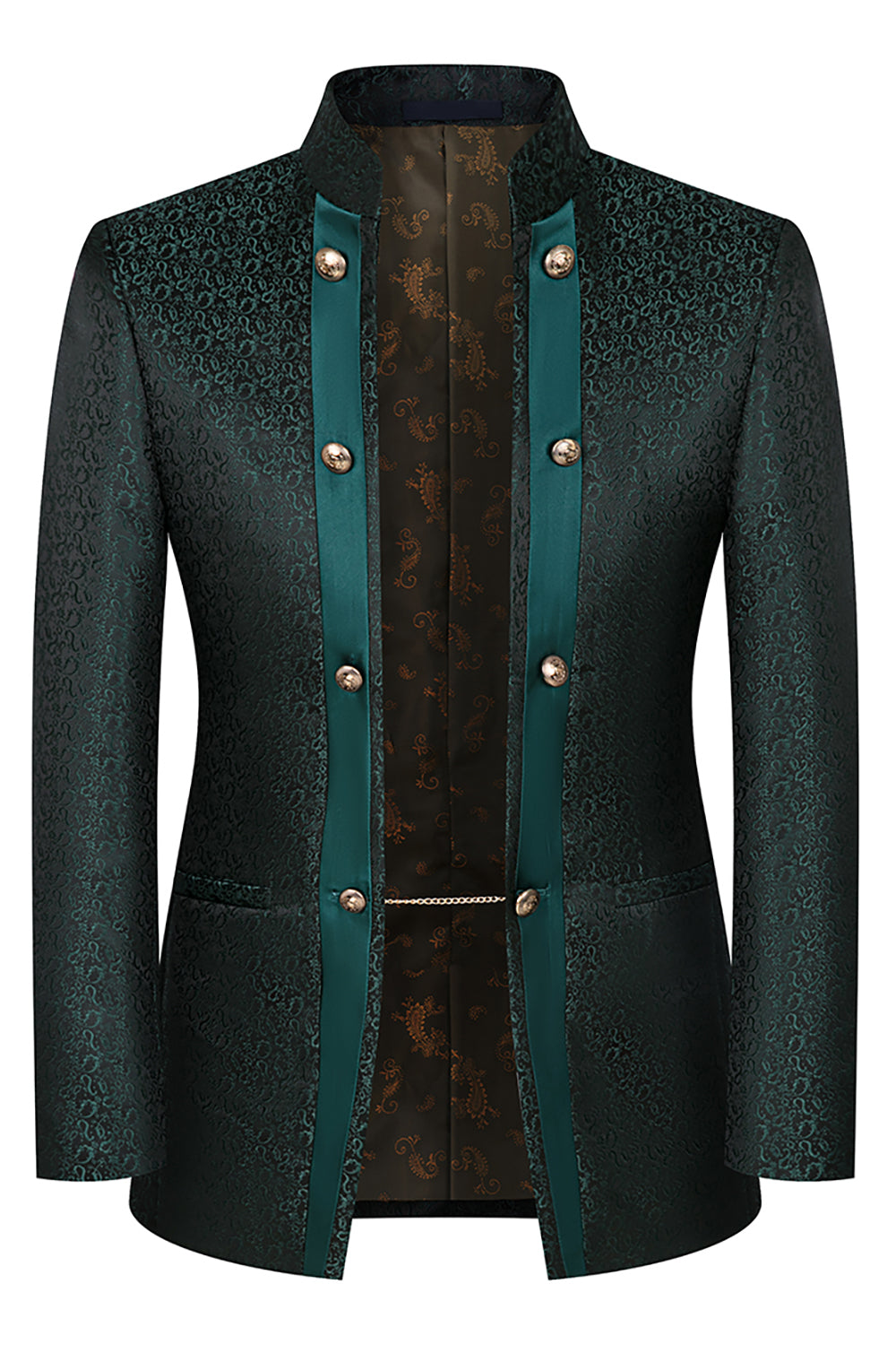 Khaki Double Breasted Jacquard 3 Piece Prom Homecoming Men's Suits