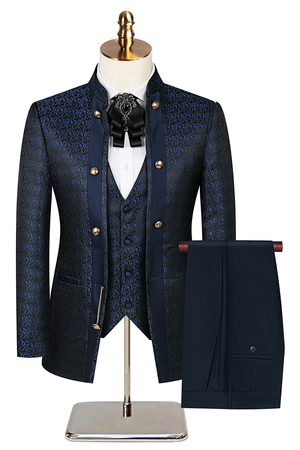 Khaki Double Breasted Jacquard 3 Piece Prom Homecoming Men's Suits