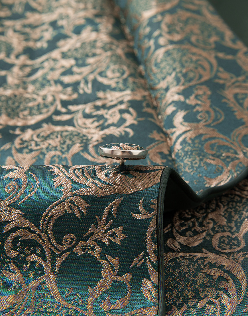 Dark Green Jacquard Shawl Lapel 3 Piece Prom Homecoming Men's Suits