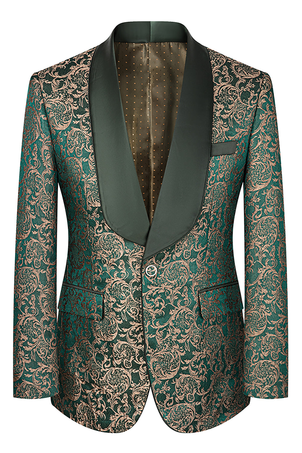 Dark Green Jacquard Shawl Lapel 3 Piece Prom Homecoming Men's Suits