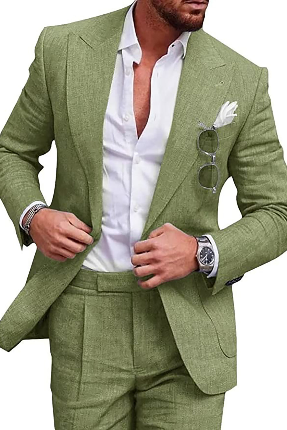 Green 2 Piece Peak Lapel One Button Prom Homecoming Men's Suits