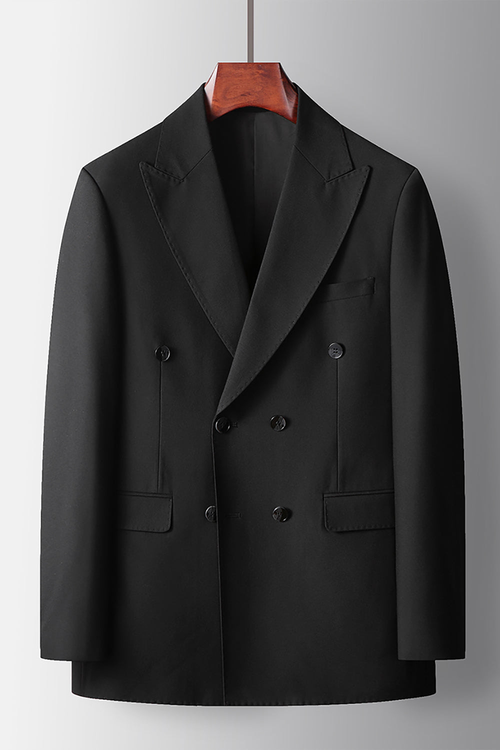 Peak Lapel Black 2 Piece Double Breasted Prom Homecoming Men's Suits