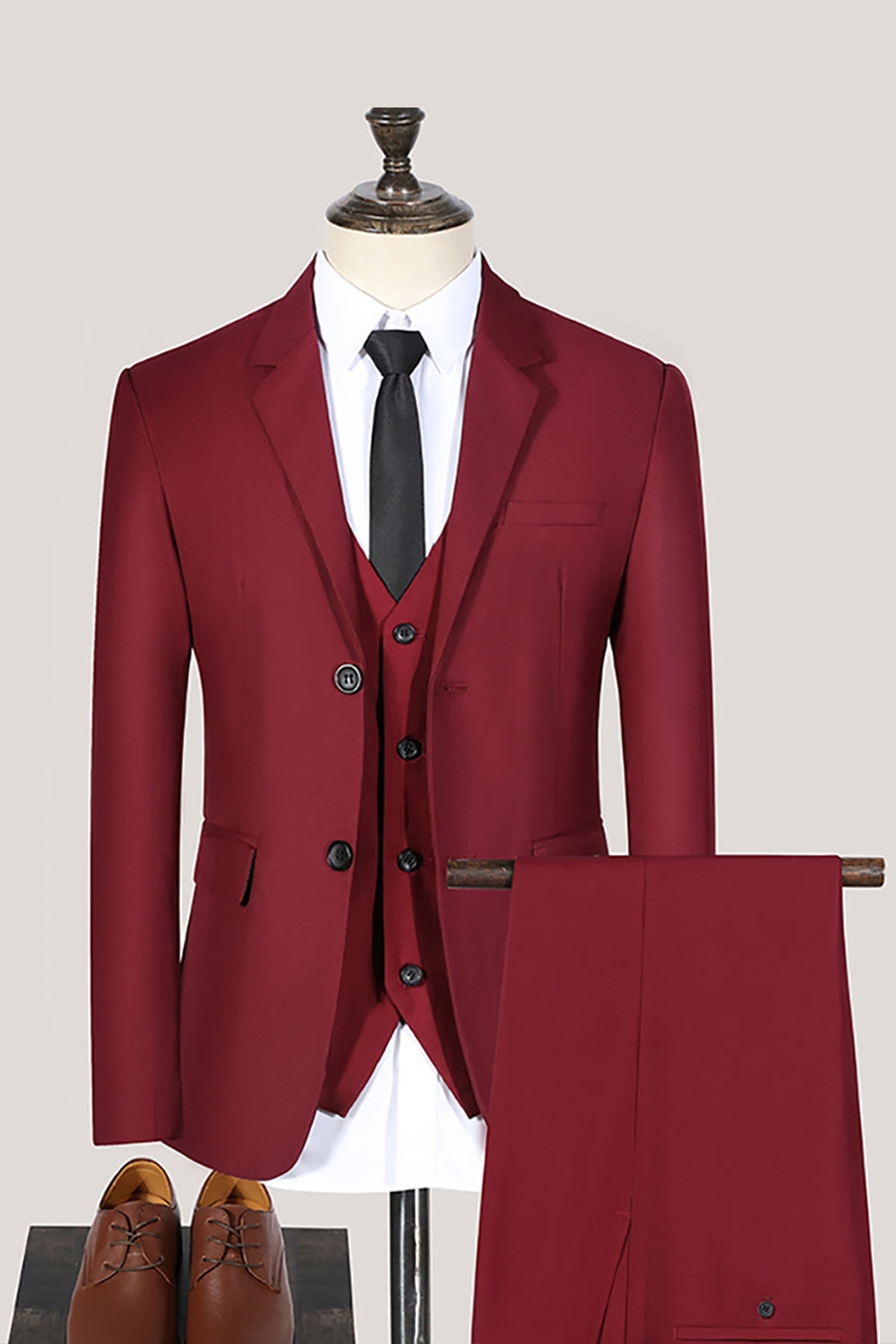 Black Single Breasted 3 Piece Notched Lapel Prom Homecoming Men's Suits