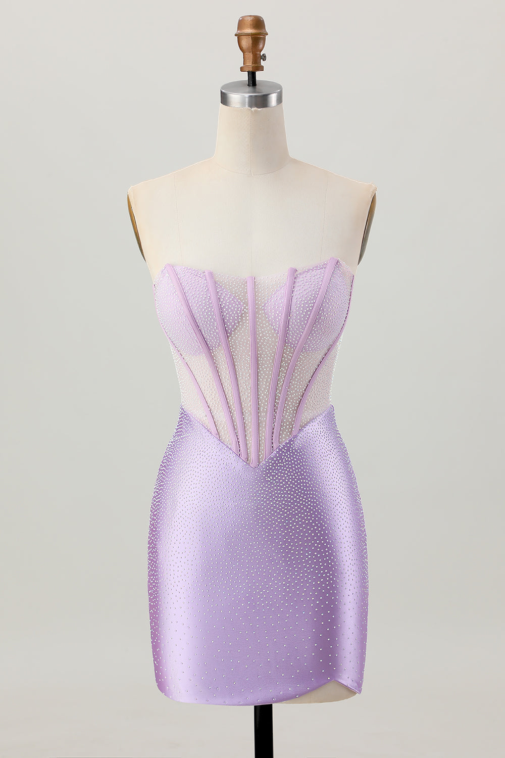 Sparkly Corset Lilac Strapless Short Homecoming Dress with Beading