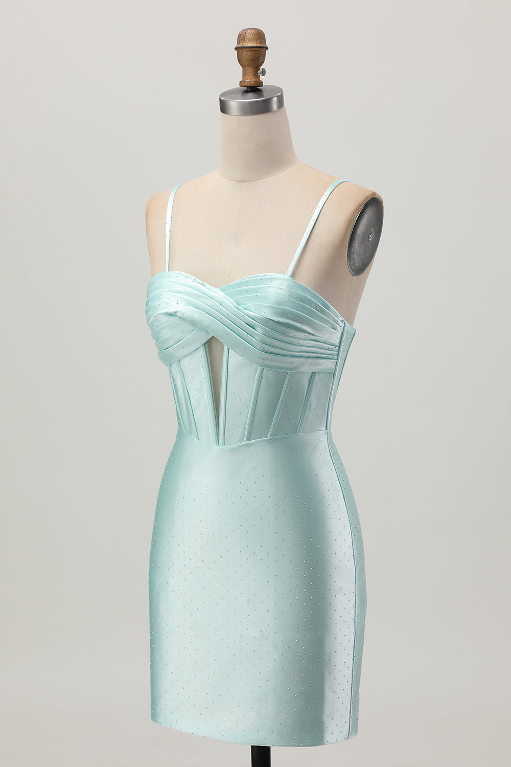 Sparkly Satin Light Green Corset Short Homecoming Dress with Beading
