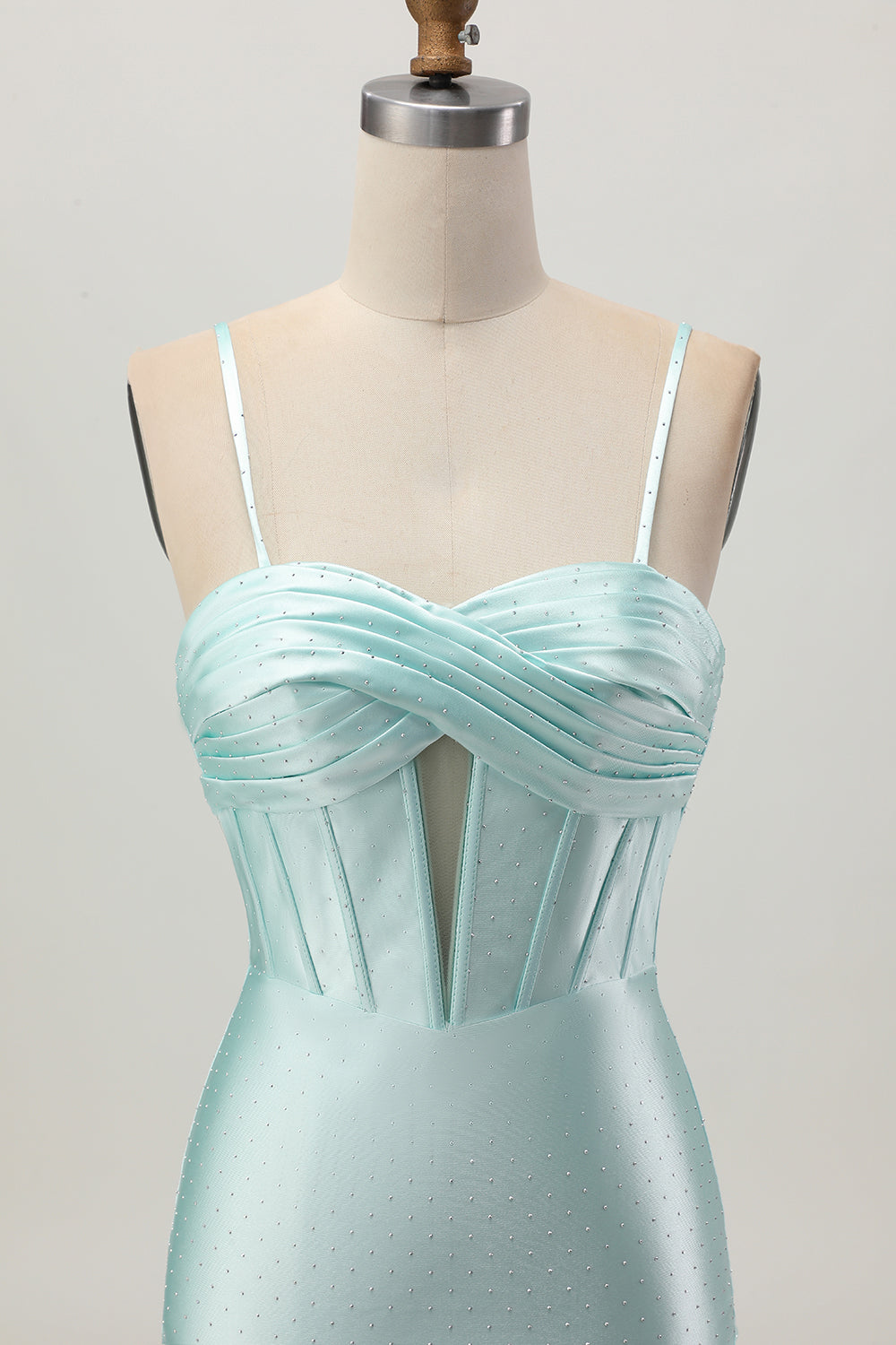 Sparkly Satin Light Green Corset Short Homecoming Dress with Beading