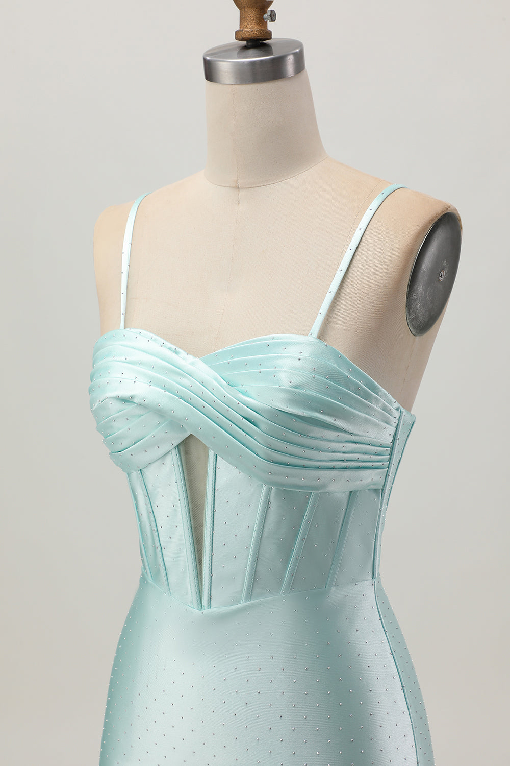 Sparkly Satin Light Green Corset Short Homecoming Dress with Beading