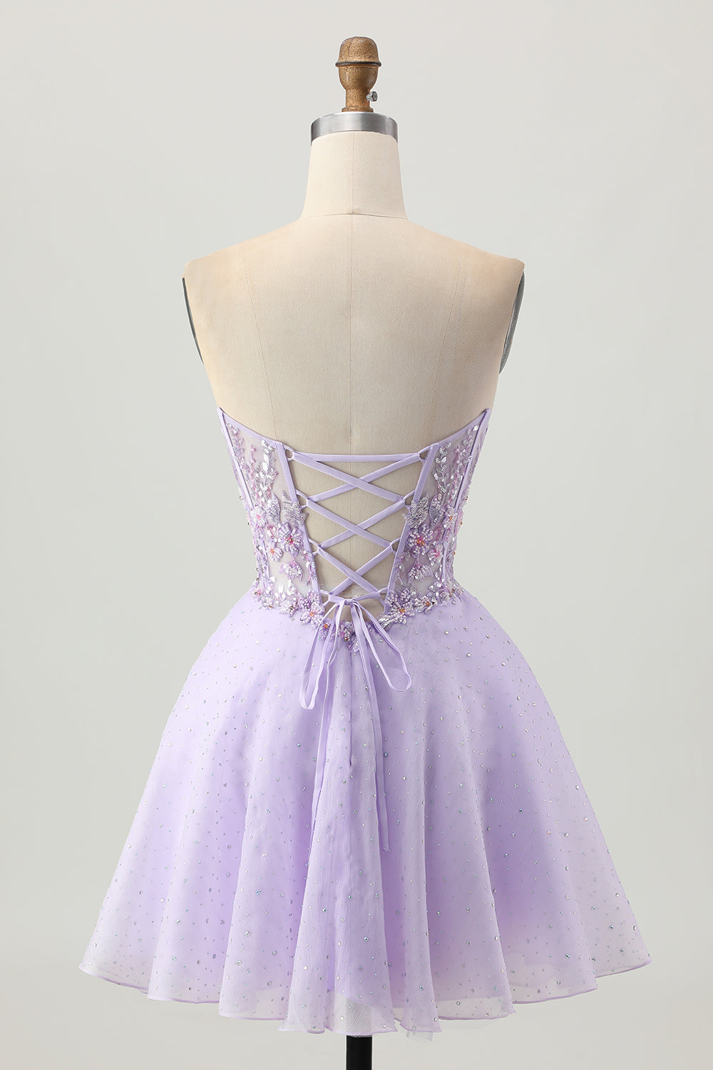 Sparkly Strapless Lilac Short Corset Homecoming Dress with Beading