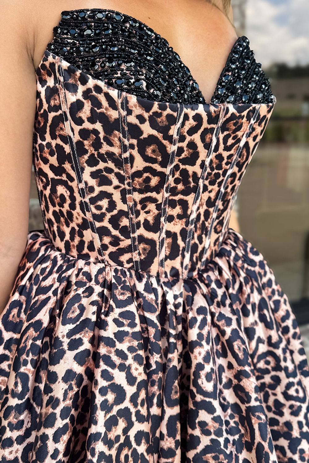 Brown Leopard Sweetheart A-Line Short Corset Homecoming Dress with Beading