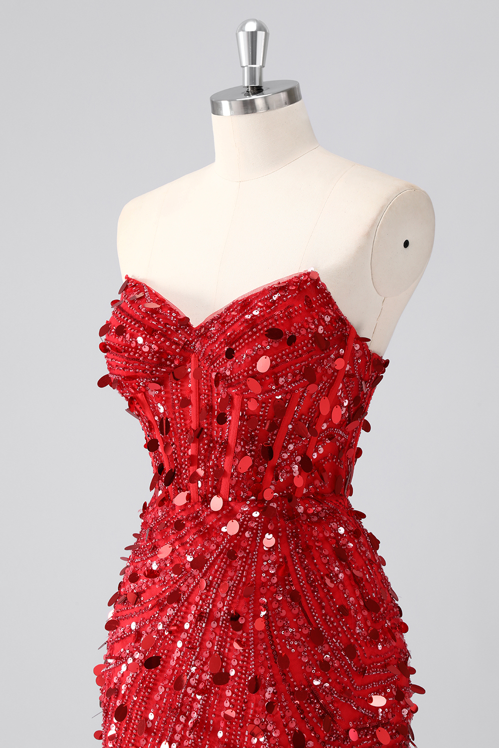 Sparkly Red Strapless Tight Corset Short Homecoming Dress with Beading